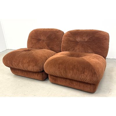 Pair of Les Transformables Gamba SA Paris 1970s Modular Lounge Chairs in Brown Velvet 