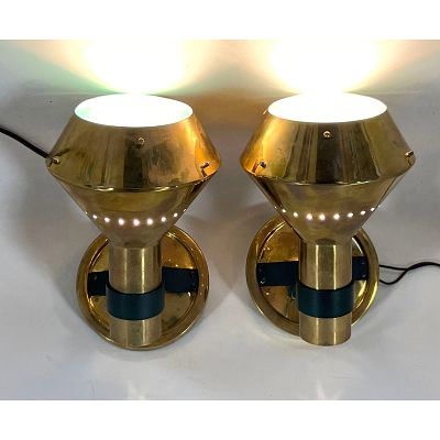 Pair of Brass wall sconces by Candle. Vintage. Frosted Glass tops. Dimensions: Height: 9.5 