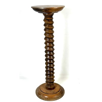 Mid-century French Carved Oak Apple Press Screw Pedestal Table in the style of Charles Dudouyt 