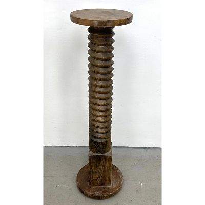 Large French Turned Oak Screw Thread Pedestal Stand Table in the style of Charles Dudouyt 1940s 