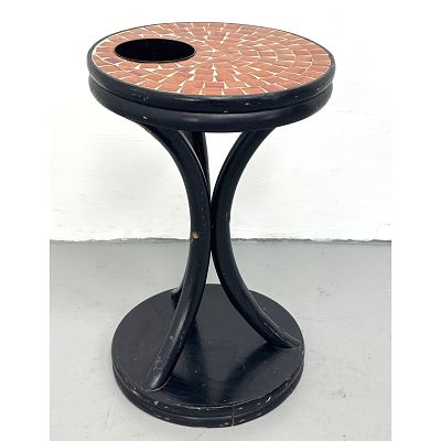 Mid-Century Bentwood Smoking Drink Stand with Mosaic Top. In the style of Thonet. Dimensions: 