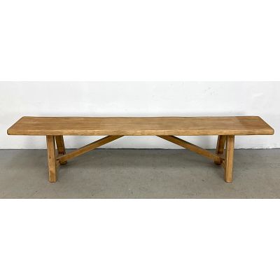 Elm wood brutalist style bench attrib. to Oliva Hanninen (1950s) Farmhouse style. Dimensions: 