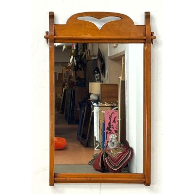 Arts and Crafts Style Maple Wall Mirror with Through Tenon Joinery and Pierced Crest Detail 