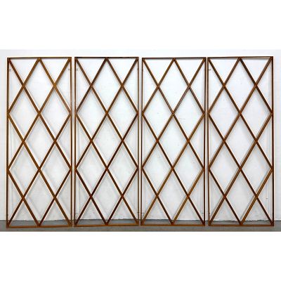 Set of 4 Mid-Century Modern Wooden Diamond Lattice for window or Room Divider Screens 