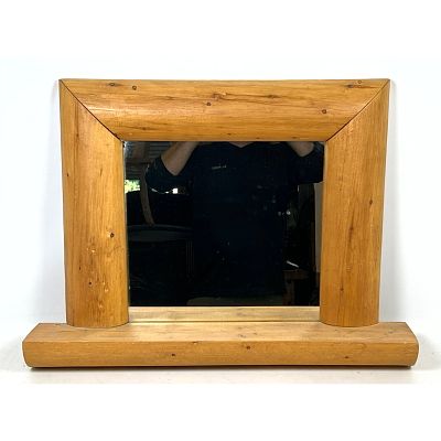Handcrafted Rustic Split Log Pine Wall Mirror With Integral Shelf Dimensions: Height: 21 inches 