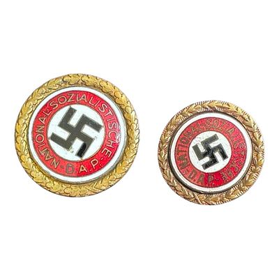 NSDAP Golden Party Badges - Early Member Matching Set #27948. NSDAP Golden Party Badges - 