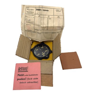 German WWII Aircraft Speedometer with Original Box + Paperwork