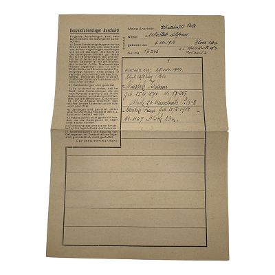 KL Auschwitz Concentration Camp Prisoner Letter
