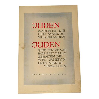 Anti-Semitic Wochenspruch der NSDAP. Original German propaganda poster issued as part of the 