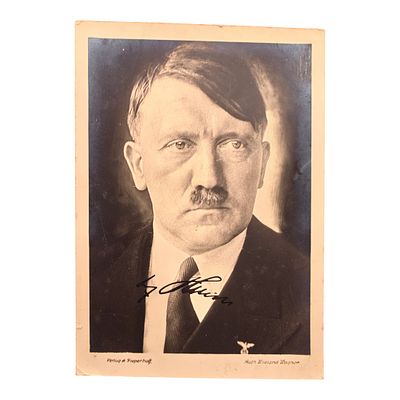 Adolf Hitler Signed Postcard. Weiland Wagner portrait photograph of Hitler with bold ink signature.