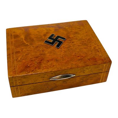 Third Reich Nazi Wooden Box with Enamel Swastika