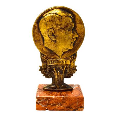 Early Adolf Hitler 1933 Bronze Desk Ornament on marble base.