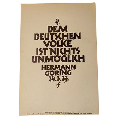 Wochenspruch der NSDAP Weekly Quotation of the Nazi Party. Wochenspruch der NSDAP ("Weekly 