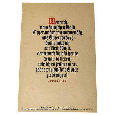 Wochenspruch der NSDAP Weekly Quotation of the Nazi Party. Wochenspruch der NSDAP ("Weekly 