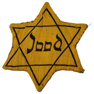 Dutch 'Jood' Star of David Cloth Badge - WWII Holocaust Era. A yellow cloth six-pointed Star of 