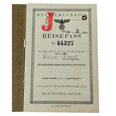 German Third Reich "J"-Stamped Reisepass (Jewish Passport) Issued to Rosa Engel, Vienna, 1938. A 