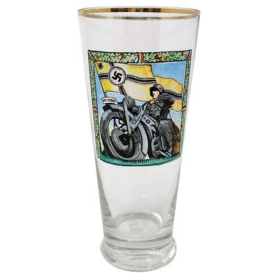 German WWII Third Reich Beer Glass. A clear glass drinking tumbler decorated with a 