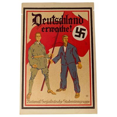 Nazi-Era PropagandaPoster "Deutschland Erwache!" - National-Sozialistische Studentengruppe (NSDStB)