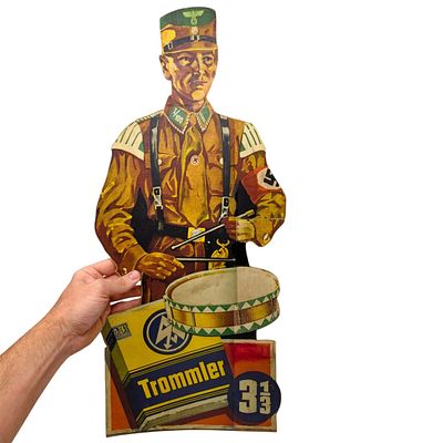 German 1930s Cardboard Advertising Store Display - "Trommler" SA Drummer Figure. Huge die-cut 