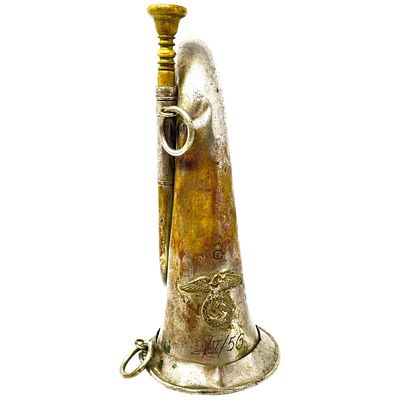 German Third Reich Signal Bugle with Eagle Device. A bugle in what appears to be brass and what 