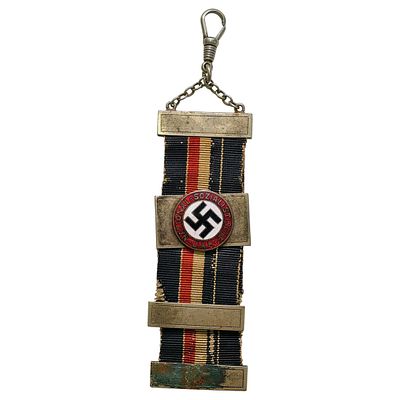 German Third Reich NSDAP Membership Ribbon Fob/Pin. A small ribbon-bar style fob featuring 