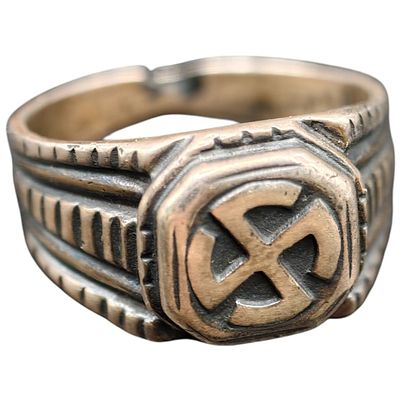 Third Reich NSDAP Nazi Sympathizer Ring 800 Silver. A ring in what appears to be silver-toned 