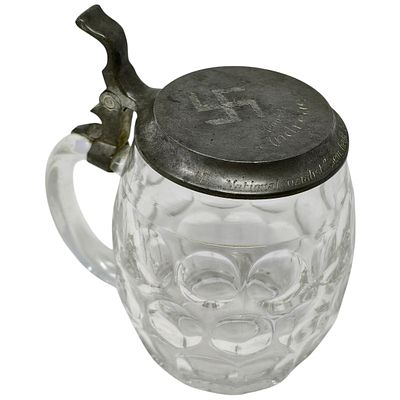 German WWII Third Reich Named Beer Stein - 'Heinrich Andreae'. A glass beer stein with 