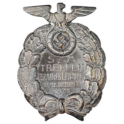 Early NSDAP SA Treffen Braunschweig 1931 Tinnie. A pre-WWII commemorative tinnie badge issued 