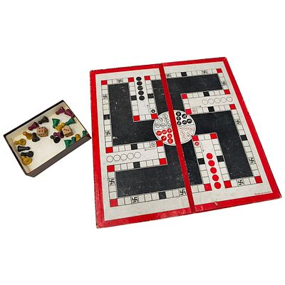 Early NSDAP Board Game with Swastika-Motif Track Design, Pre-1945 Period. A folding cardboard 
