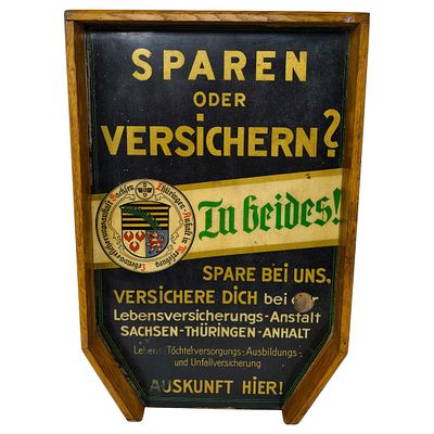 German Advertising Sign for Lebensversicherungs-Anstalt Sachsen-Th&uuml;ringen-Anhalt. Third Reich 