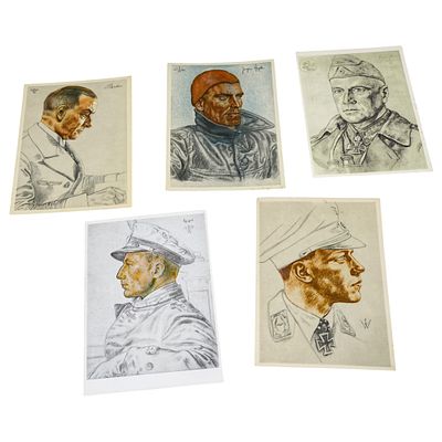 Set of Third Reich Willrich-Style Propaganda Portrait Postcards. A set of German WWII-era 