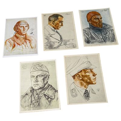 Set of Third Reich Wehrmacht Portrait Propaganda Willrich Postcards. A set of illustrated 