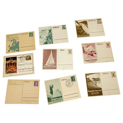 Set of Third Reich Era German Postal Cards Including Olympic Themes. A set of printed German 