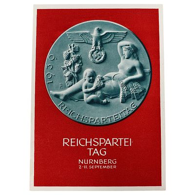 German 1939 Reichsparteitag N&uuml;rnberg Commemorative Postcard. A pre-printed postal card issued 
