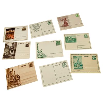 Set of Third Reich Commemorative Postal Cards (Postkarten). A set of pre-printed German postal 