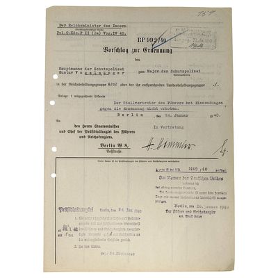 Heinrich Himmler - Signed Promotion Proposal for a Schutzpolizei Officer. A typed proposal 