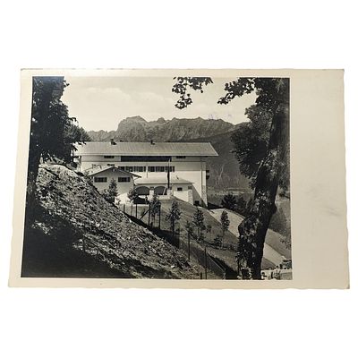 Real-Photo Postcard of the Berghof with Kehlstein Mountains, Obersalzberg. A black-and-white 