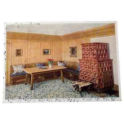 Postcard of the Berghof, Obersalzberg - "Wohnraum". A color-printed postcard titled "Der Berghof 
