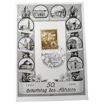German 1939 Commemorative Postcard "50. Geburtstag des Fuehrers" with Winterhilfswerk Stamp. A 