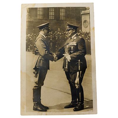 Third Reich Real-Photo Postcard, Head of State Greeting a Decorated Officer, Used 1941. A period 