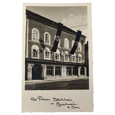 German WWII-Era Real-Photo Postcard, "Des Fuehrers Geburtshaus in Braunau a. Inn". A real-photo 