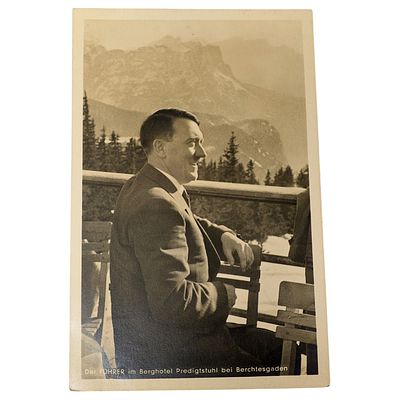 Adolf Hitler Propaganda Postcard. A photographic postcard captioned "Der FUEHRER im Berghotel 