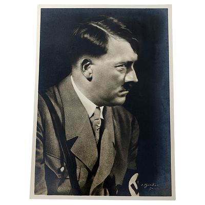 Adolf Hitler Propaganda Postcard. A printed photographic postcard bearing a right-facing profile 