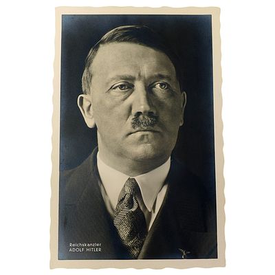 Adolf Hitler Propaganda Postcard. A printed postcard bearing a formal portrait bust with the 