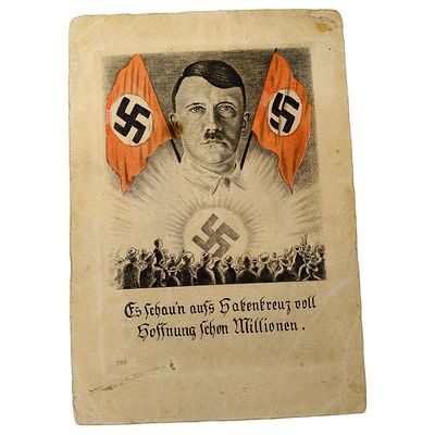 Adolf Hitler Propaganda Postcard. A printed postcard depicting a right-facing portrait bust 