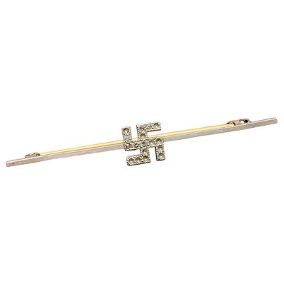 Early Swastika Motif Pin Brooch. A bar brooch with a swastika motif formed of small 