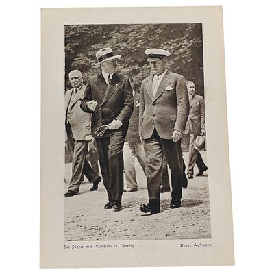Adolf Hitler WWII Photo Postcard - Meeting in Venice, Photo Hoffmann. A printed photo postcard 