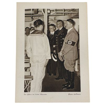 Adolf Hitler Period Photo Postcard, "Der Fuehrer bei seinen Matrosen" by Hoffmann. A printed 
