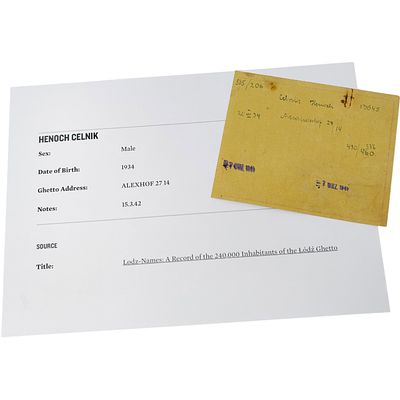 Litzmannstadt (Lodz) Ghetto Food Ration Card Issued to Henoch Celnik, with Identification Sheet. 
