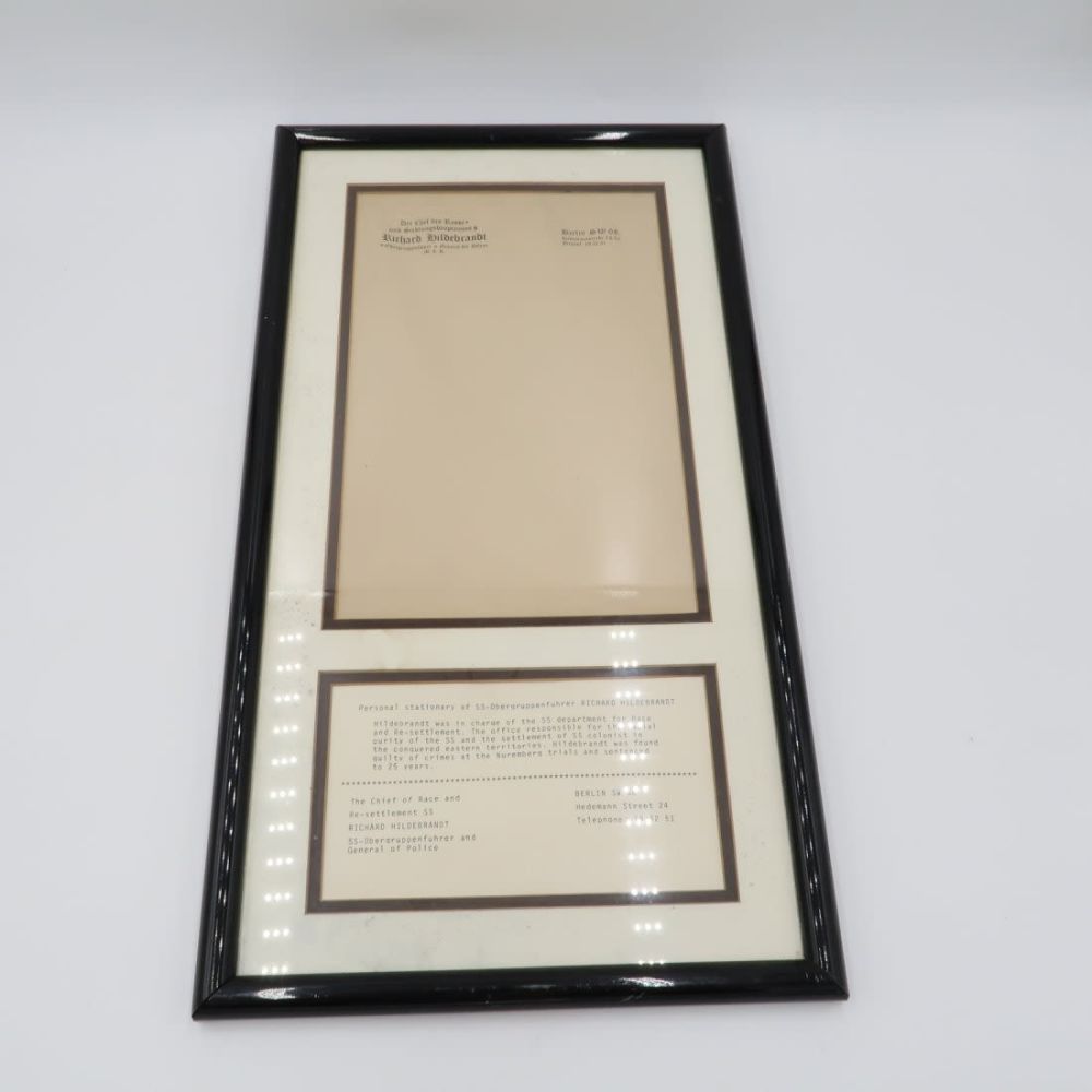 Lot 938: Framed Stationary of SS Commander Richard Hildebrandt